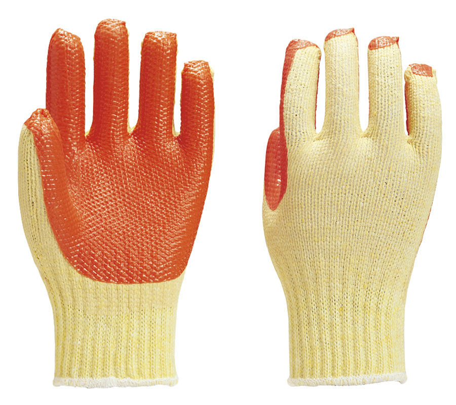 ゴム厚みがあり摩耗耐久性に優れたゴム手張り手袋です。